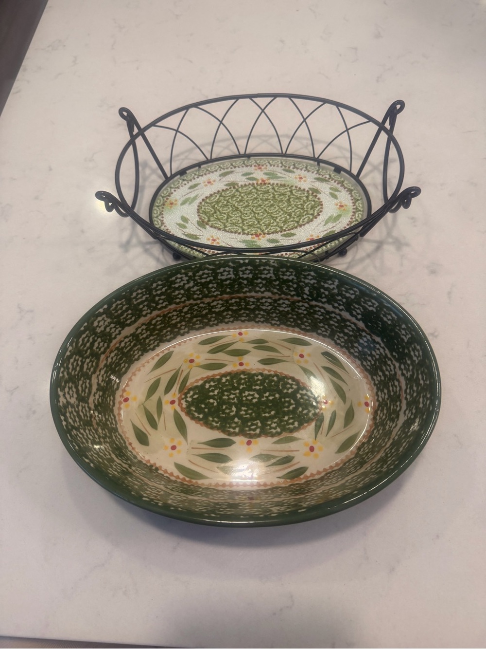 Green Floral Ceramic Serving Bowl - Home Dining